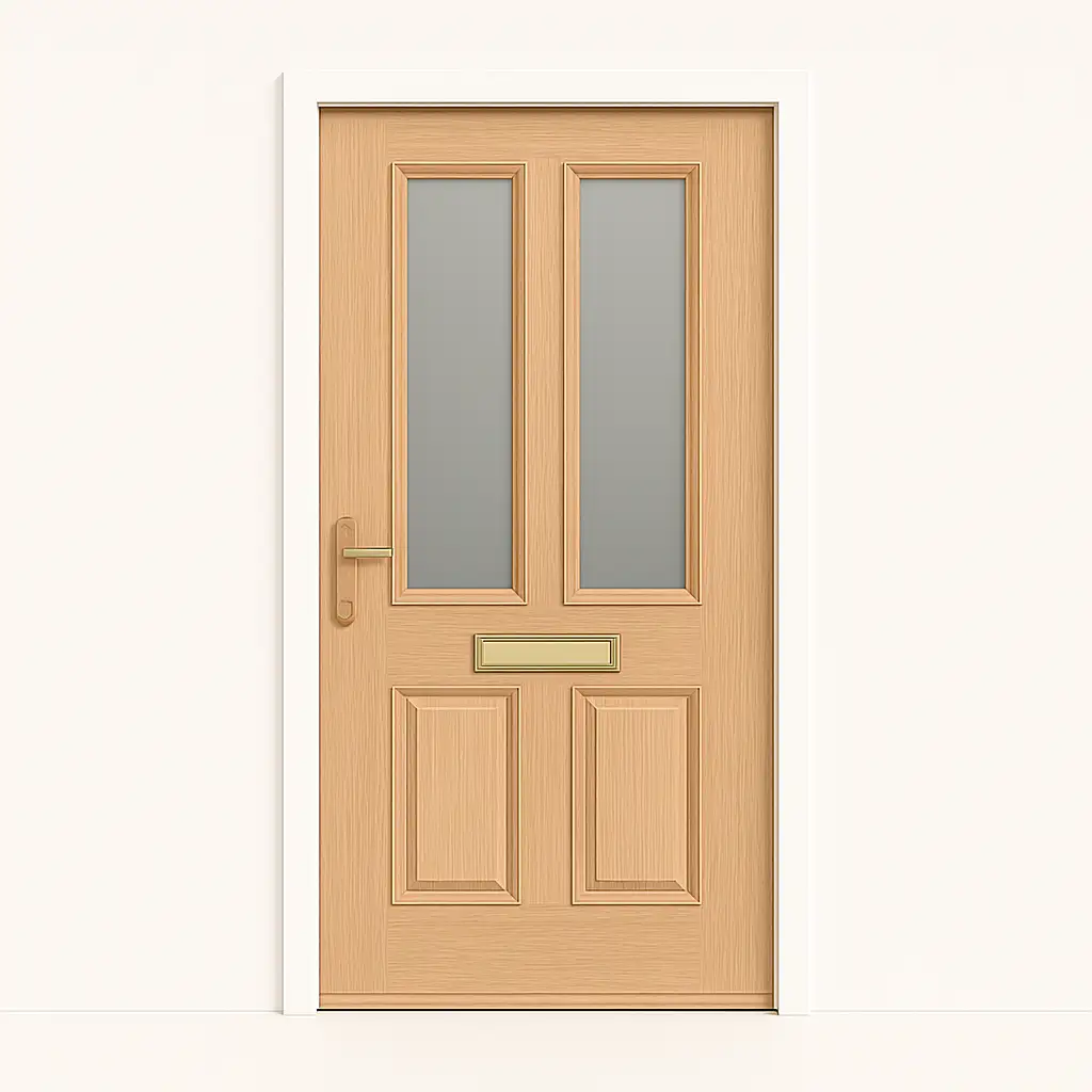 2 Vertical Glazed Panel Oak Finish Door