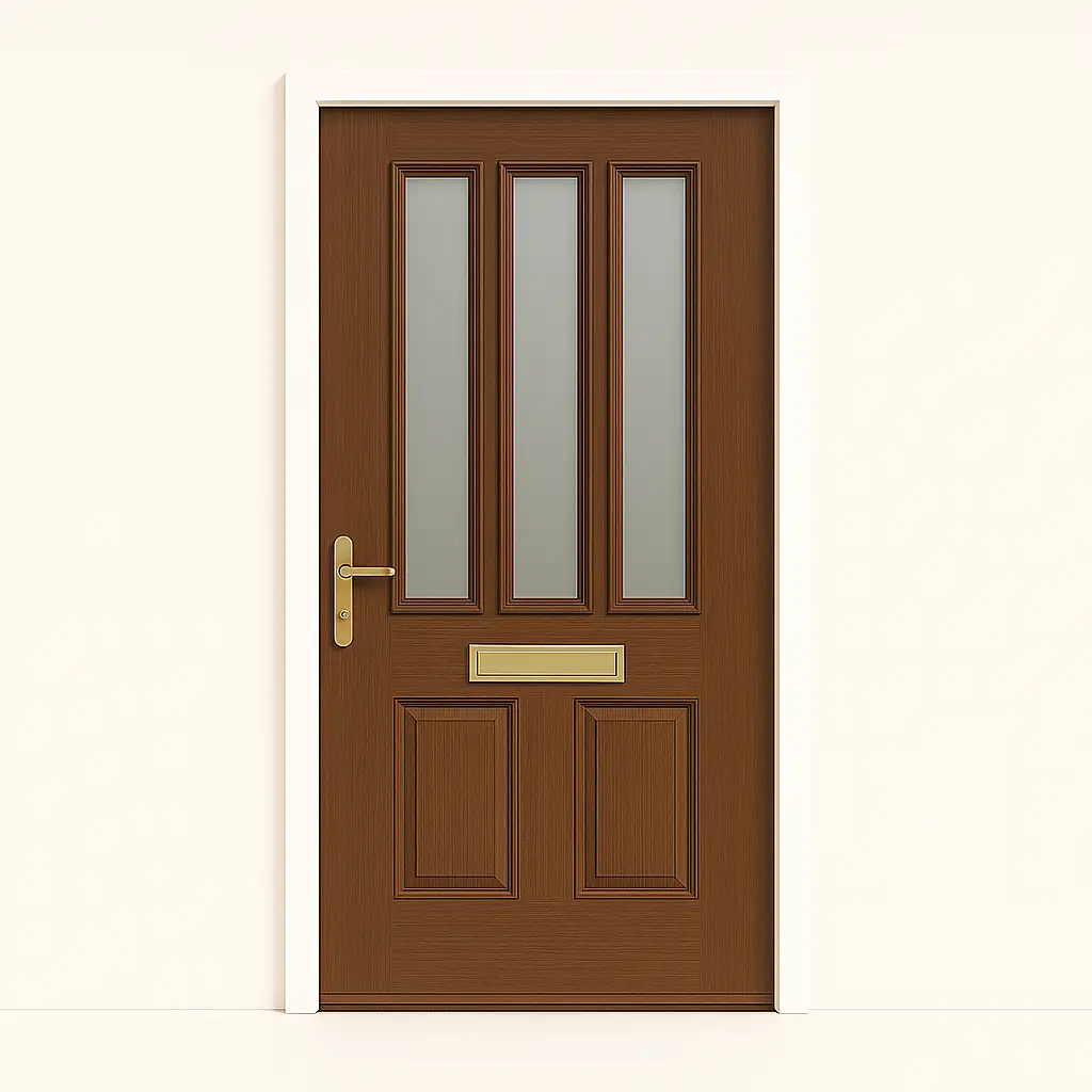 3 Vertical Glazed Panel Wood Effect Door