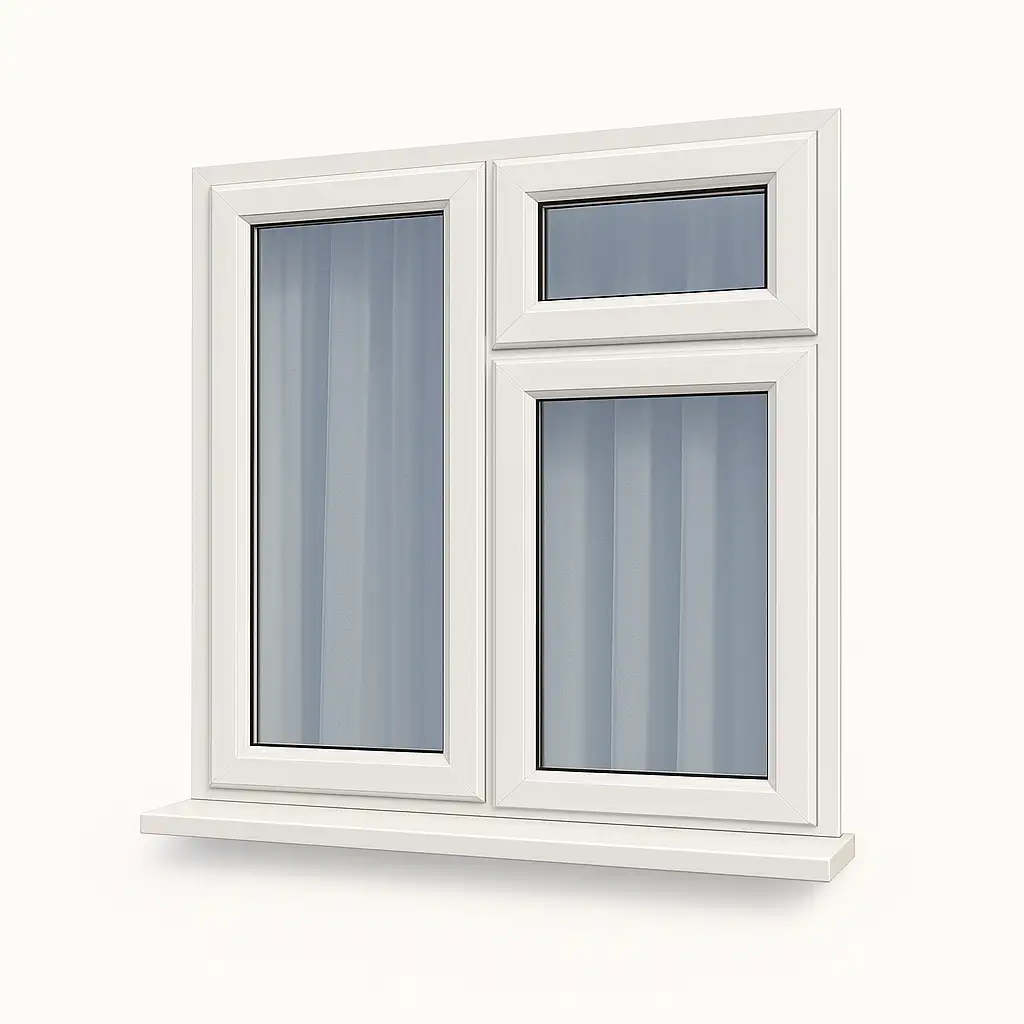Two-Section Window with Side Fixed and Top Opener (White Frame)